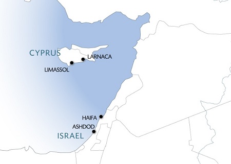 mappa crociera Terra sSanta Israele, Cipro